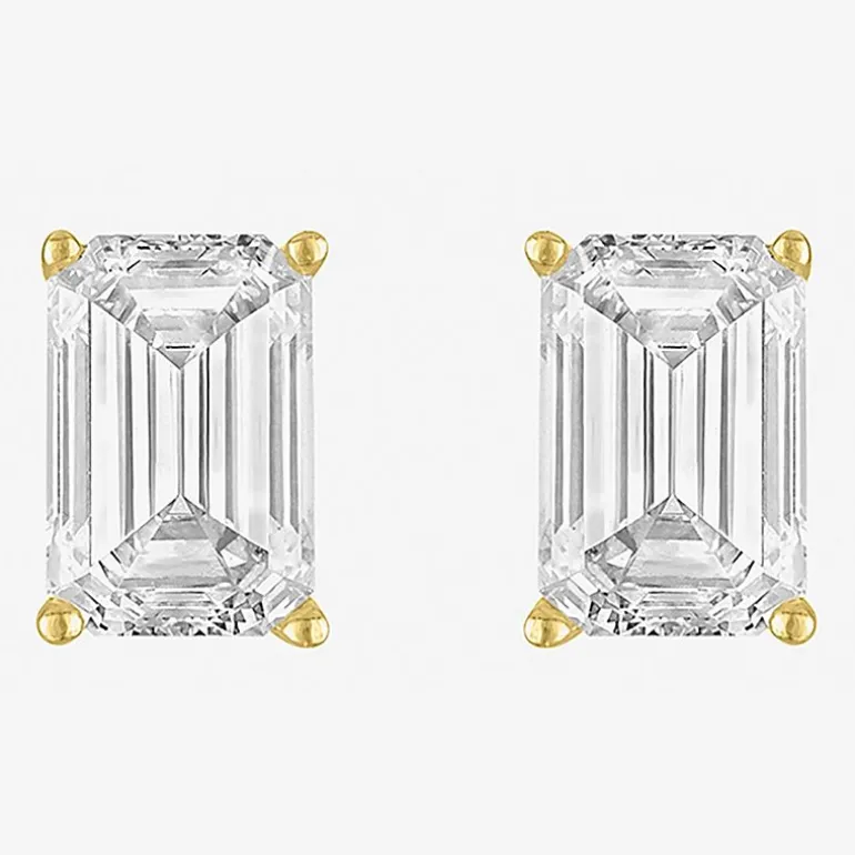( Ef/Si1-Si2 ) 2 CT. T.W. Lab-Grown Diamond 14K Gold 7.3mm Emerald Stud Earrings