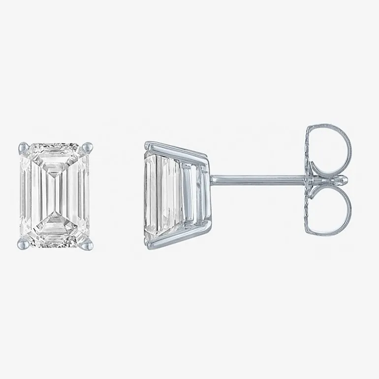 ( Ef/Si1-Si2 ) 2 CT. T.W. Lab-Grown Diamond 14K Gold 7.3mm Emerald Stud Earrings