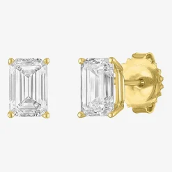 ( Ef/Si1-Si2 ) 2 CT. T.W. Lab-Grown Diamond 14K Gold 7.3mm Emerald Stud Earrings
