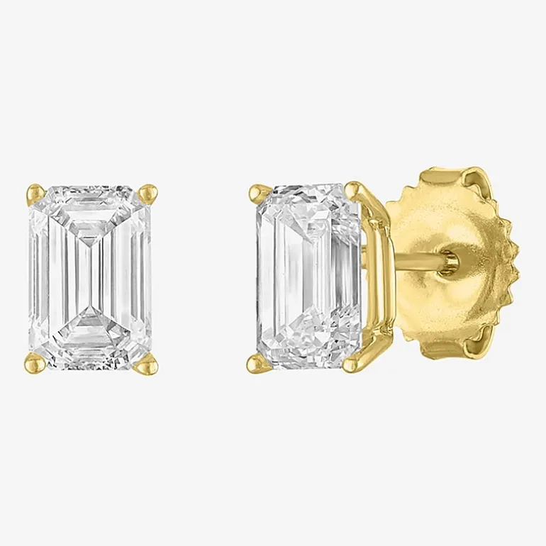 ( Ef/Si1-Si2 ) 2 CT. T.W. Lab-Grown Diamond 14K Gold 7.3mm Emerald Stud Earrings