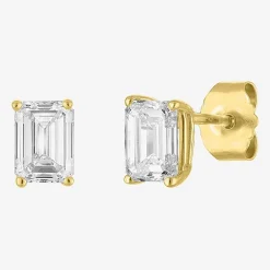 ( E-F/Si1-Si2 ) 1 CT. T.W. Lab-Grown Diamond 10K Gold 5.9mm Emerald Stud Earrings