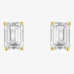 ( E-F/Si1-Si2 ) 1 CT. T.W. Lab-Grown Diamond 10K Gold 5.9mm Emerald Stud Earrings