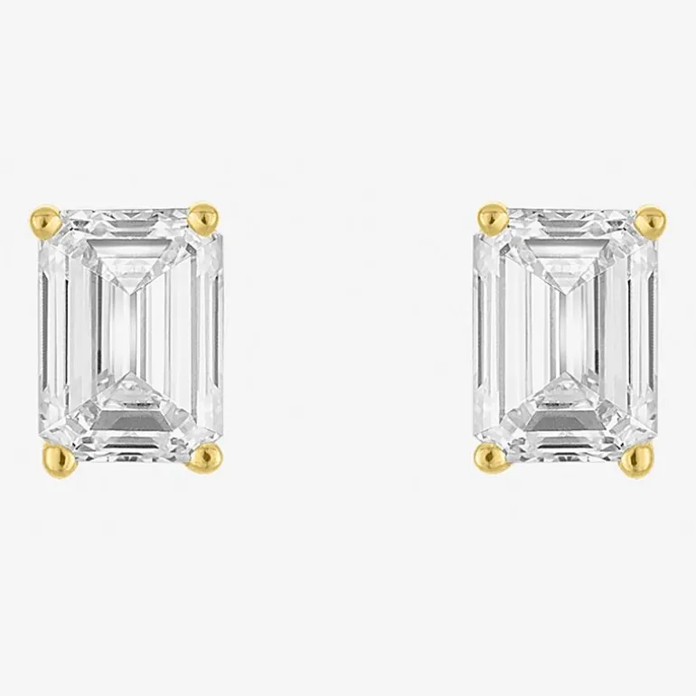 ( E-F/Si1-Si2 ) 1 CT. T.W. Lab-Grown Diamond 10K Gold 5.9mm Emerald Stud Earrings