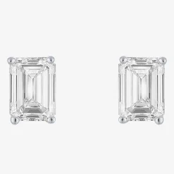 ( E-F/Si1-Si2 ) 1 CT. T.W. Lab-Grown Diamond 10K Gold 5.9mm Emerald Stud Earrings