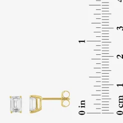 ( E-F/Si1-Si2 ) 1 CT. T.W. Lab-Grown Diamond 10K Gold 5.9mm Emerald Stud Earrings
