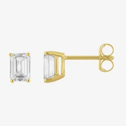 ( E-F/Si1-Si2 ) 1 CT. T.W. Lab-Grown Diamond 10K Gold 5.9mm Emerald Stud Earrings