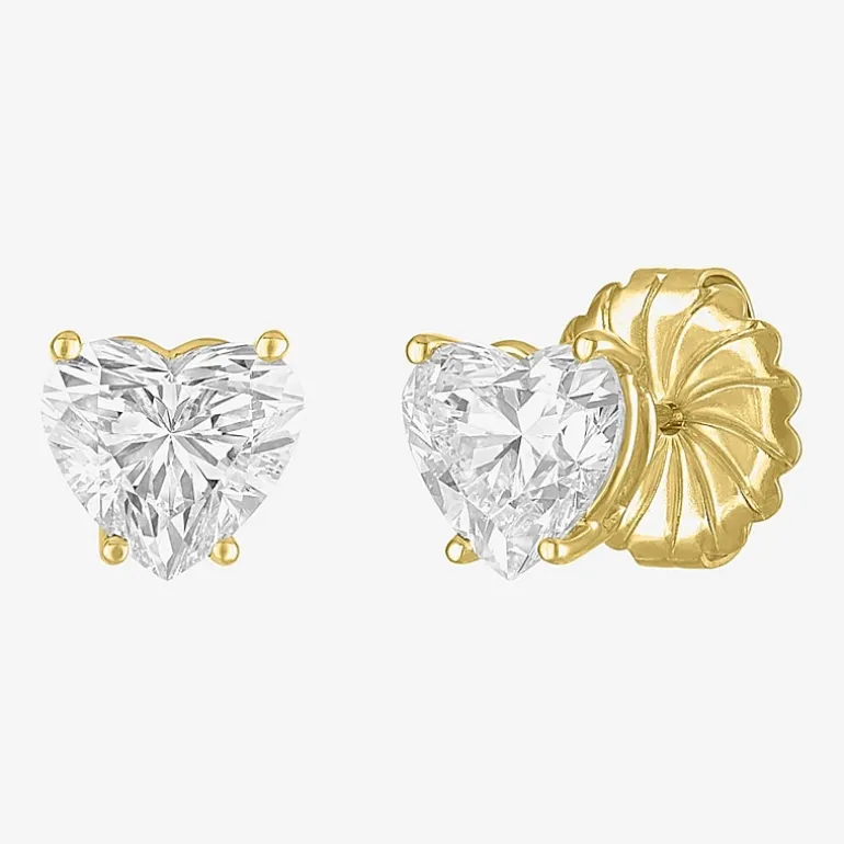 ( E-F/Si1-Si2 ) 3 CT. T.W. Lab-Grown Diamond 14K Gold 8.1mm Heart Stud Earrings