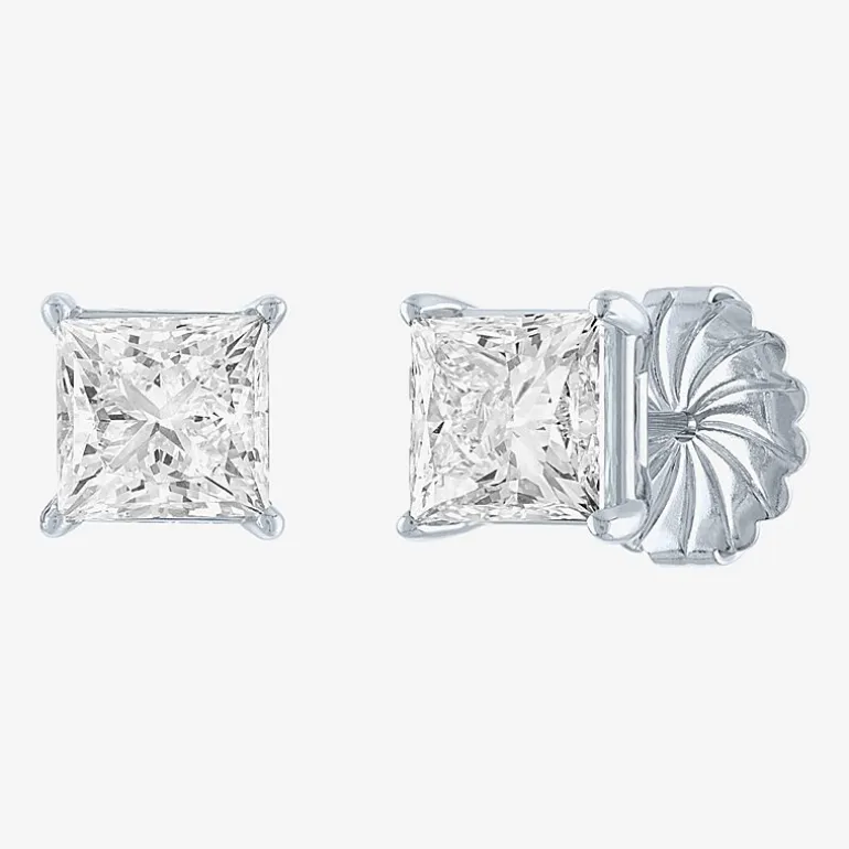 ( E-F/Si1-Si2 ) 4 CT. T.W. Lab-Grown Diamond 14K Gold 7mm Princess Stud Earrings