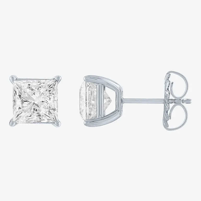 ( E-F/Si1-Si2 ) 4 CT. T.W. Lab-Grown Diamond 14K Gold 7mm Princess Stud Earrings