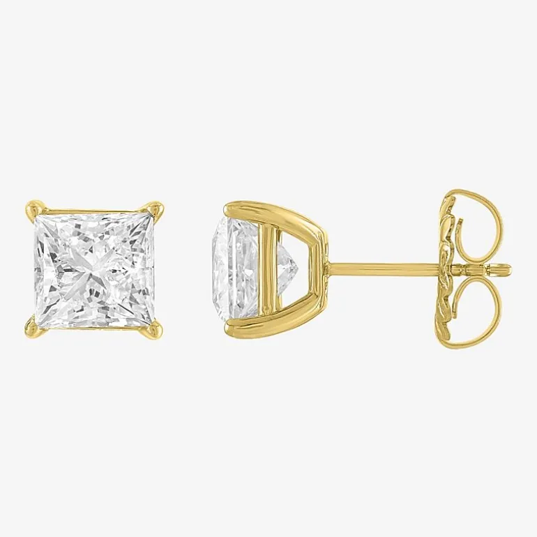 ( E-F/Si1-Si2 ) 4 CT. T.W. Lab-Grown Diamond 14K Gold 7mm Princess Stud Earrings