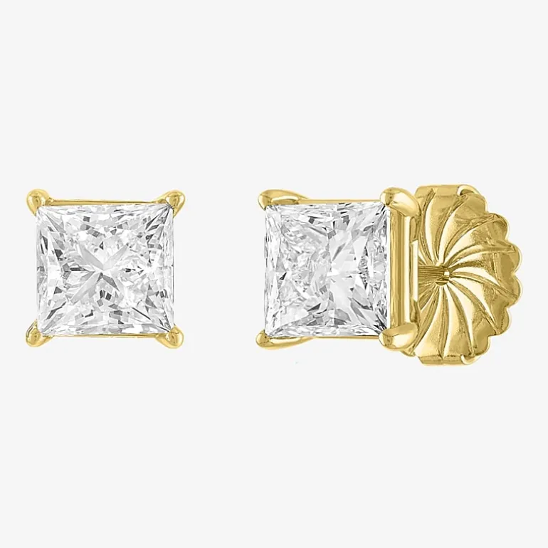 ( E-F/Si1-Si2 ) 4 CT. T.W. Lab-Grown Diamond 14K Gold 7mm Princess Stud Earrings