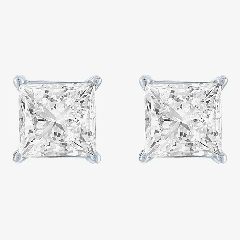 ( E-F/Si1-Si2 ) 4 CT. T.W. Lab-Grown Diamond 14K Gold 7mm Princess Stud Earrings