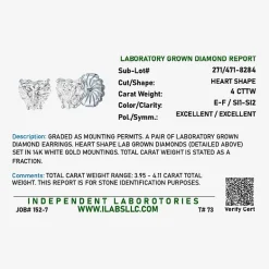 ( E-F/Si1-Si2 ) 4 CT. T.W. Lab-Grown Diamond 14K Gold 8.5mm Heart Stud Earrings