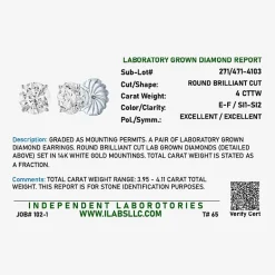 ( E-F/Si1-Si2 ) 4 CT. T.W. Lab-Grown Diamond 14K Gold 8mm Round Stud Earrings