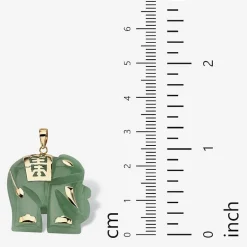Elephant Womens Genuine Green Jade 14K Gold Pendant