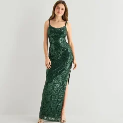 Emerald Sundae Womens Juniors Scoop Neck Sleeveless Sequin Bodycon Dress