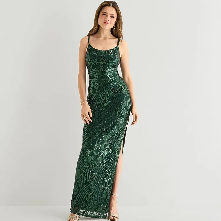 Emerald Sundae Womens Juniors Scoop Neck Sleeveless Sequin Bodycon Dress