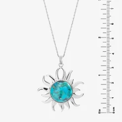 Enhanced Turquoise Filigree Sterling Silver Sun Pendant Necklace