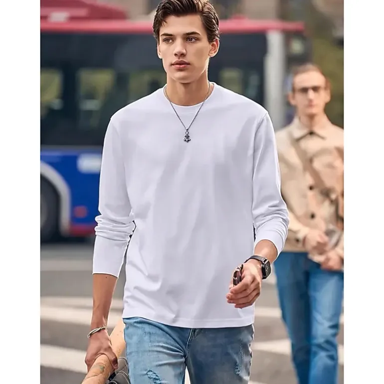 Enigma Meadows Plain Crew Neck Long Sleeve Casual T-Shirt