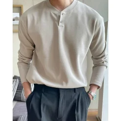 Enigma Meadows Solid Half Button Long Sleeve Tee