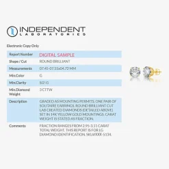 Ever Star 3 CT. T.W. Lab-Grown ( G/SI1-SI2 ) Diamond 14K Gold Round Stud Earrings
