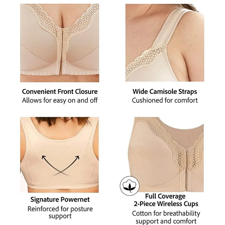 Exquisite Form® Women's FULLY Wireless Cotton Back & Posture Support Bra with Front Closure & Lace- 5100531
