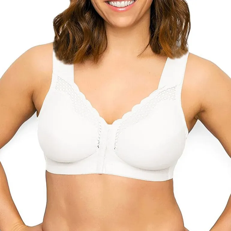 Exquisite Form® Women's FULLY Wireless Cotton Back & Posture Support Bra with Front Closure & Lace- 5100531