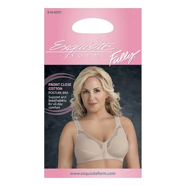 Exquisite Form® Women's FULLY Wireless Cotton Back & Posture Support Bra with Front Closure & Lace- 5100531