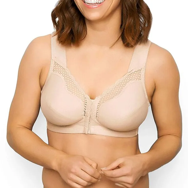 Exquisite Form® Women's FULLY Wireless Cotton Back & Posture Support Bra with Front Closure & Lace- 5100531
