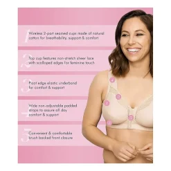 Exquisite Form® Women's FULLY Wireless Cotton Back & Posture Support Bra with Front Closure & Lace- 5100531