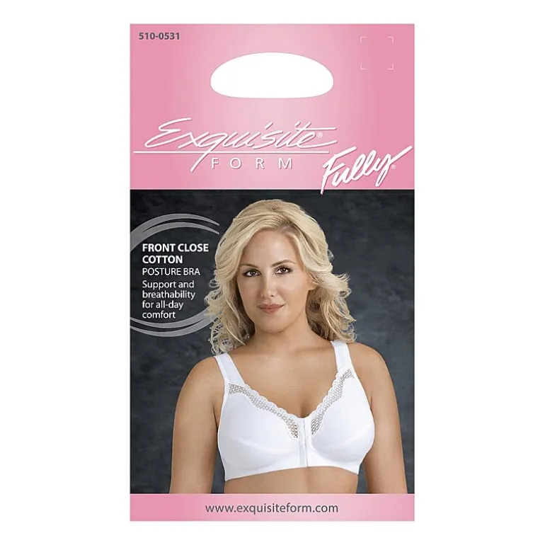Exquisite Form® Women's FULLY Wireless Cotton Back & Posture Support Bra with Front Closure & Lace- 5100531