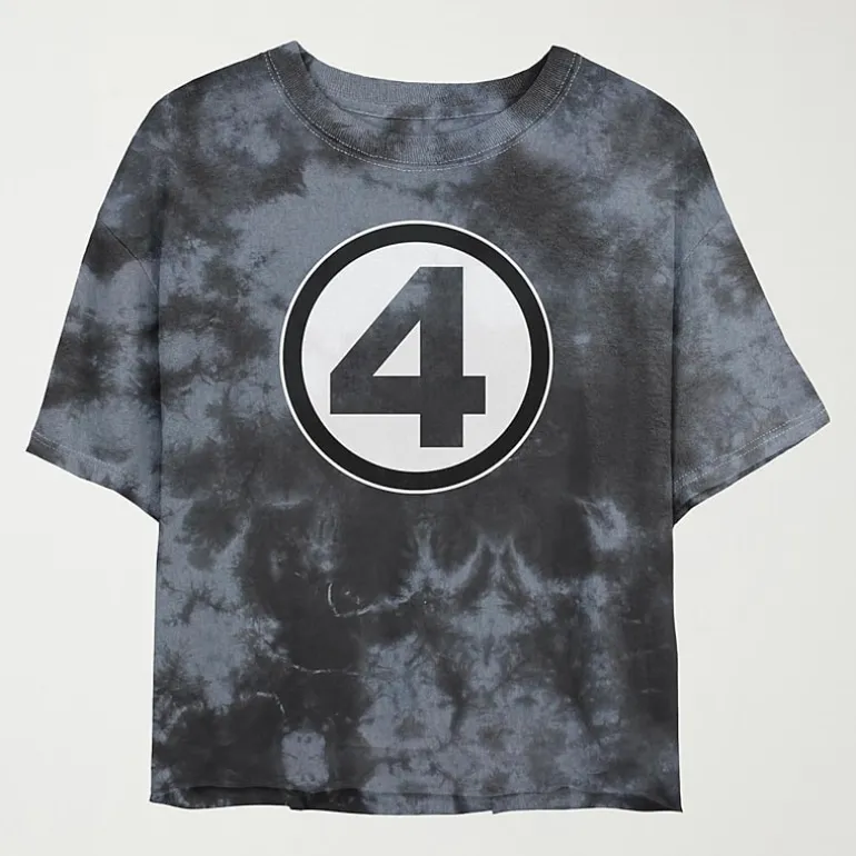 Fantastic 4 Cropped Tee Womens Juniors Crew Neck Short Sleeve Regular Fit Graphic T-Shirt
