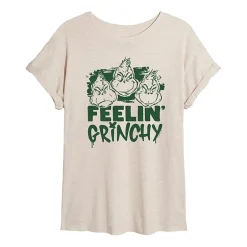 Feelin Grinchy Womens Juniors Crew Neck Short Sleeve Regular Fit Dr. Seuss Graphic T-Shirt