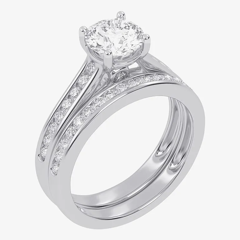 (F-G /Vs2-Si1) Womens 2 1/2 CT. T.W. Lab Grown White Diamond 10K Gold Round Side Stone Bridal Set
