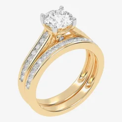 (F-G /Vs2-Si1) Womens 2 1/2 CT. T.W. Lab Grown White Diamond 10K Gold Round Side Stone Bridal Set