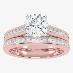 (F-G /Vs2-Si1) Womens 2 1/2 CT. T.W. Lab Grown White Diamond 10K Gold Round Side Stone Bridal Set