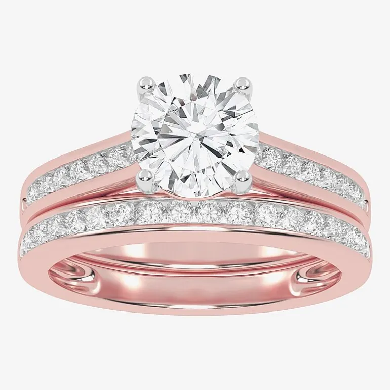 (F-G /Vs2-Si1) Womens 2 1/2 CT. T.W. Lab Grown White Diamond 10K Gold Round Side Stone Bridal Set