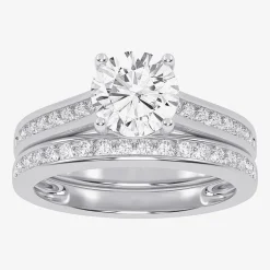 (F-G /Vs2-Si1) Womens 2 1/2 CT. T.W. Lab Grown White Diamond 10K Gold Round Side Stone Bridal Set