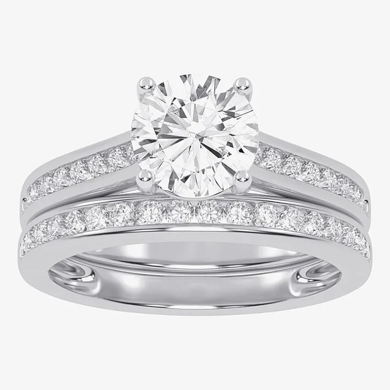 (F-G /Vs2-Si1) Womens 2 1/2 CT. T.W. Lab Grown White Diamond 10K Gold Round Side Stone Bridal Set
