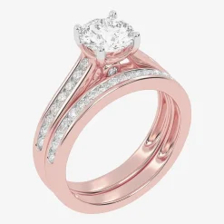 (F-G /Vs2-Si1) Womens 2 1/2 CT. T.W. Lab Grown White Diamond 10K Gold Round Side Stone Bridal Set