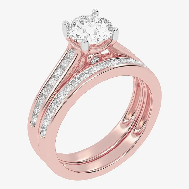 (F-G /Vs2-Si1) Womens 2 1/2 CT. T.W. Lab Grown White Diamond 10K Gold Round Side Stone Bridal Set