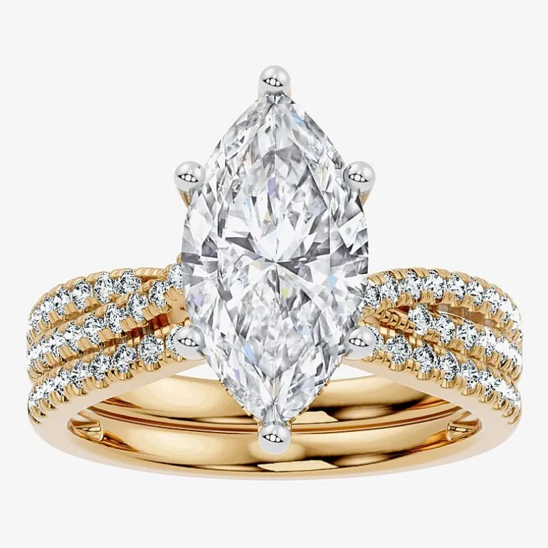 (F-G/ Vs2-Si1) Womens 3 1/2 CT. T.W Lab Grown White Diamond 10K Gold Marquise Side Stone Bridal Set