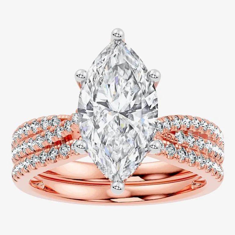 (F-G/ Vs2-Si1) Womens 3 1/2 CT. T.W Lab Grown White Diamond 10K Gold Marquise Side Stone Bridal Set