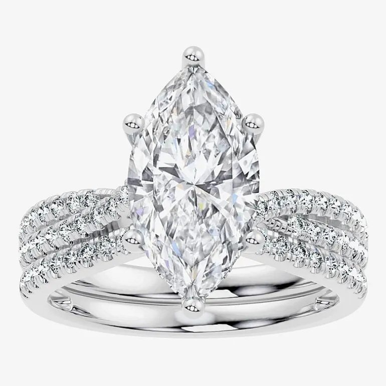 (F-G/ Vs2-Si1) Womens 3 1/2 CT. T.W Lab Grown White Diamond 10K Gold Marquise Side Stone Bridal Set