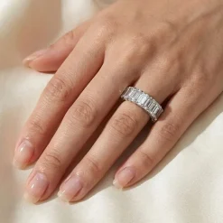 (F-G /Vs1-Vs2) Unisex Adult 5MM 6 CT. T.W. Lab Grown White Diamond 14K Gold Eternity Wedding Band