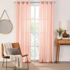 Fieldcrest Arden Solid Cotton Grommet Top Sheer Single Curtain Panel