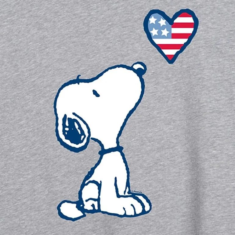 Flag Heart Womens Juniors Crew Neck Short Sleeve Oversized Peanuts Snoopy Graphic T-Shirt