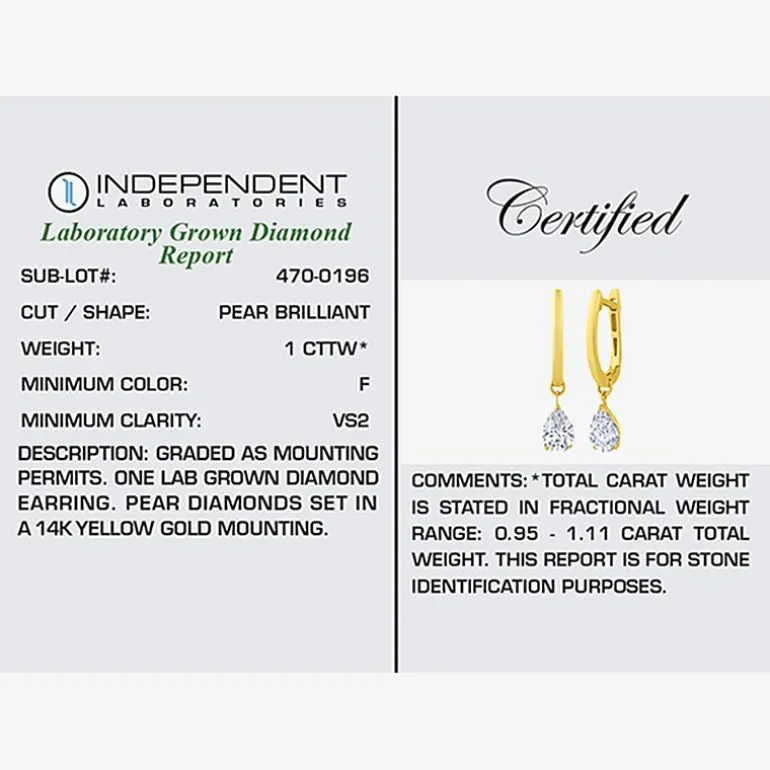 Floating Diamonds (F / Vs2) Womens 1 CT. T.W. Lab Grown White Diamond 14K Gold 23.3mm Pear Hoop Earrings