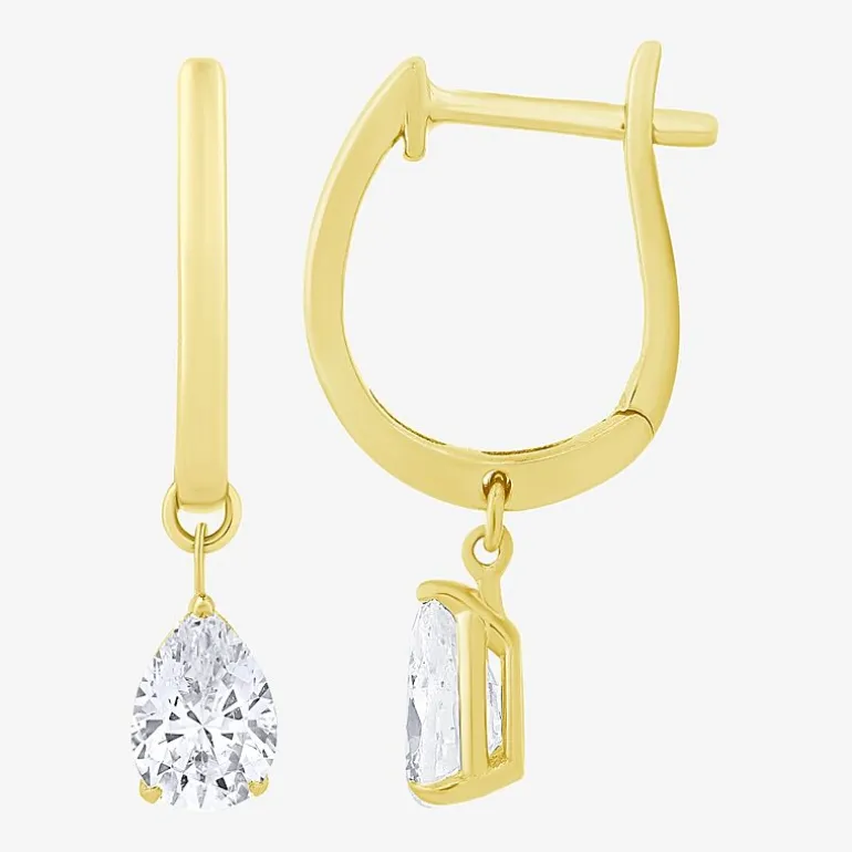 Floating Diamonds (F / Vs2) Womens 1 CT. T.W. Lab Grown White Diamond 14K Gold 23.3mm Pear Hoop Earrings