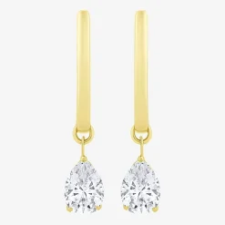 Floating Diamonds (F / Vs2) Womens 1 CT. T.W. Lab Grown White Diamond 14K Gold 23.3mm Pear Hoop Earrings